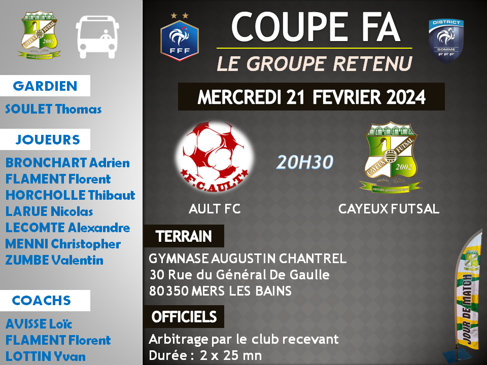 Actualité - SENIOR A / COUPE FA (J5) : Le Groupe... - Club Football ...